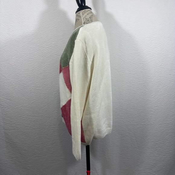 Alfred Dunner vintage argyle sweater Chenille Super Soft Colorblock Embellished - Picture 3 of 7
